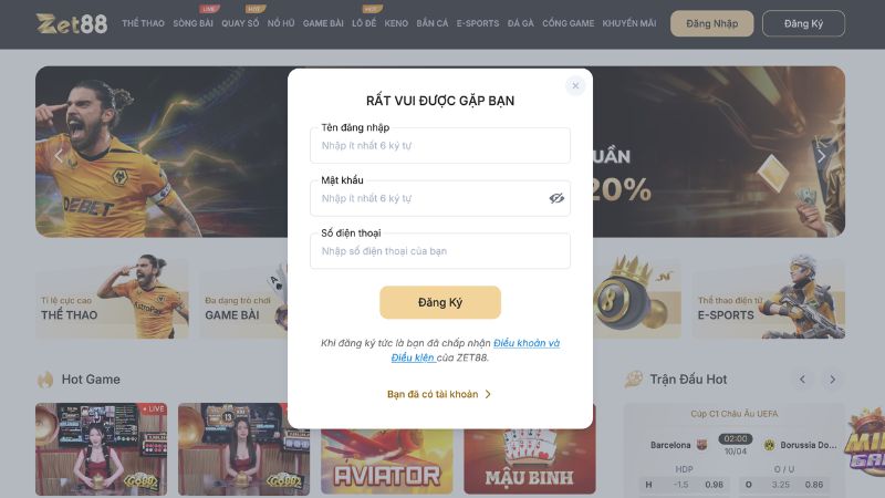 Thực hiện đăng ký Zet88 dễ dàng cho người mới