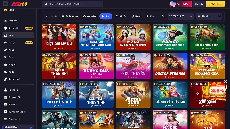 Game slot trên HD88 với nhiều chủ đề khác nhau