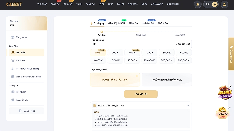 Nạp rút nhanh chóng khi tham gia xóc đĩa tại COBET